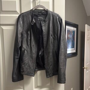 Sebby Gray Leather Motorcycle Jacket with Fitted Silhouette